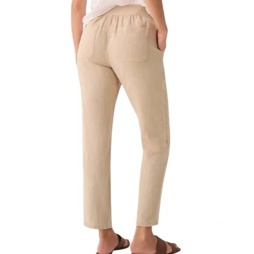 Faherty Khaki Cream Linen Blend Arlie Everyday Pant Tapered Pull On Stretchy S - Picture 2 of 9